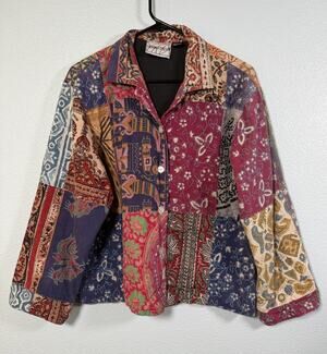 Vintage Women's Patchwork Cotton Jacket Boho Floral Paisley Button Front OS